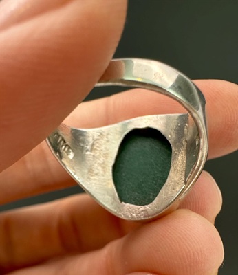 Vintage Sterling Silver Green Cabochon Signet Ring- SIZE 8.25 view 5
