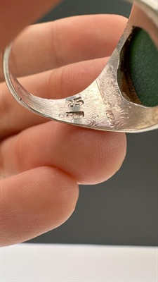 Vintage Sterling Silver Green Cabochon Signet Ring- SIZE 8.25 view 6