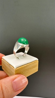 Vintage Sterling Silver Green Cabochon Signet Ring- SIZE 8.25 view 9