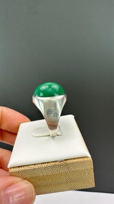 Vintage Sterling Silver Green Cabochon Signet Ring- SIZE 8.25 view 10