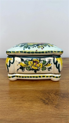 Vintage Hand-painted Ceramic Jewelry Box | Portuguese Floral Trinket Dish view 1