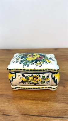 Vintage Hand-painted Ceramic Jewelry Box | Portuguese Floral Trinket Dish view 2