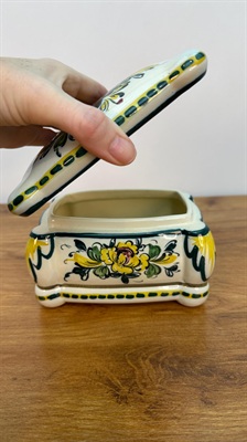 Vintage Hand-painted Ceramic Jewelry Box | Portuguese Floral Trinket Dish view 5