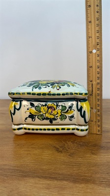 Vintage Hand-painted Ceramic Jewelry Box | Portuguese Floral Trinket Dish view 10
