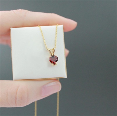 Vintage 14k Solid Gold Garnet Heart Necklace-  Minimalist Love Pendant- 18" Chain Length view 2