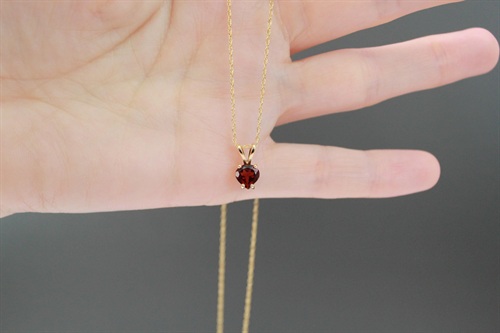 Vintage 14k Solid Gold Garnet Heart Necklace-  Minimalist Love Pendant- 18" Chain Length view 3