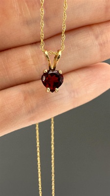 Vintage 14k Solid Gold Garnet Heart Necklace-  Minimalist Love Pendant- 18" Chain Length view 6
