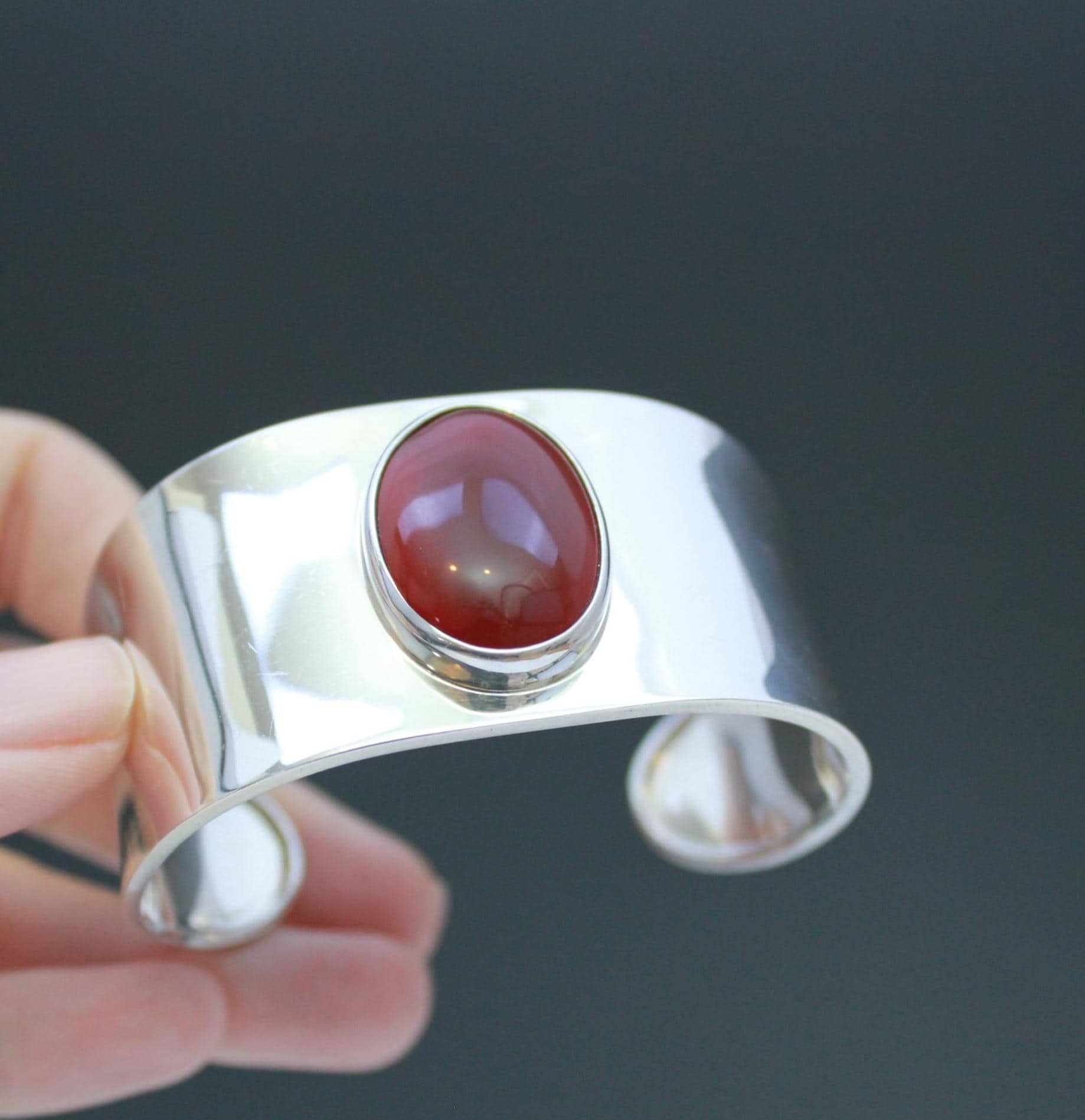 Carnelian Sterling Silver Mexico Cuff Bracelet- Vintage 925 Adjustable Cuff Bracelet- 7"