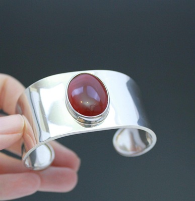 Carnelian Sterling Silver Mexico Cuff Bracelet- Vintage 925 Adjustable Cuff Bracelet- 7" view 1