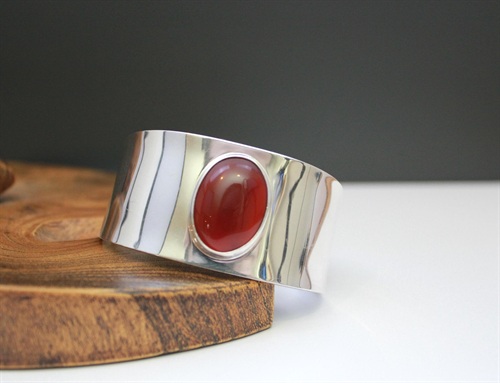 Carnelian Sterling Silver Mexico Cuff Bracelet- Vintage 925 Adjustable Cuff Bracelet- 7" view 2