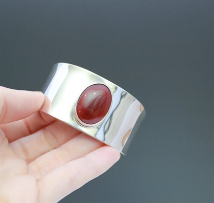 Carnelian Sterling Silver Mexico Cuff Bracelet- Vintage 925 Adjustable Cuff Bracelet- 7" view 4