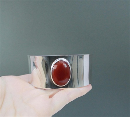 Carnelian Sterling Silver Mexico Cuff Bracelet- Vintage 925 Adjustable Cuff Bracelet- 7" view 5