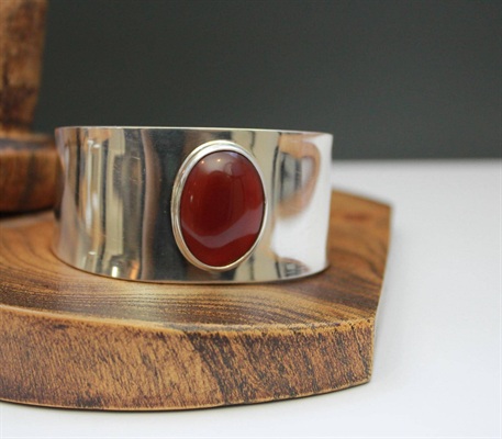 Carnelian Sterling Silver Mexico Cuff Bracelet- Vintage 925 Adjustable Cuff Bracelet- 7" view 8