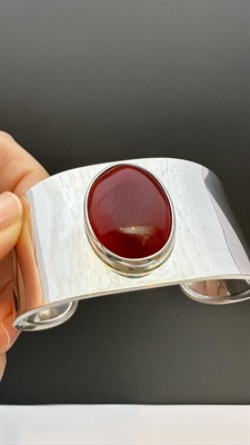 Carnelian Sterling Silver Mexico Cuff Bracelet- Vintage 925 Adjustable Cuff Bracelet- 7" view 9