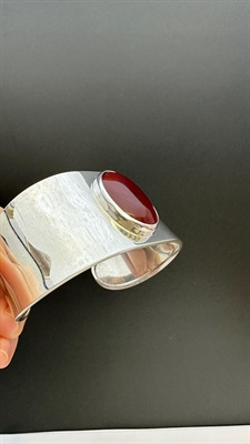 Carnelian Sterling Silver Mexico Cuff Bracelet- Vintage 925 Adjustable Cuff Bracelet- 7" view 10