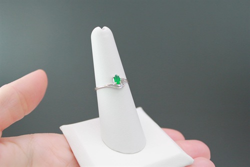 Vintage Emerald 10k White Gold Ring | Dainty Ring with Diamond Chip | Size 6.25 view 6