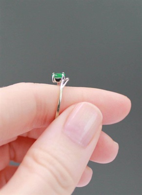 Vintage Emerald 10k White Gold Ring | Dainty Ring with Diamond Chip | Size 6.25 view 10