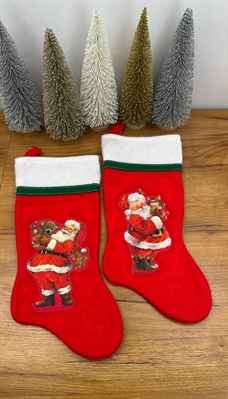 Vintage Christmas Stocking Giordano Art Santa with Cat & Santa with Teddy -1980's view 2