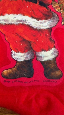 Vintage Christmas Stocking Giordano Art Santa with Cat & Santa with Teddy -1980's view 4