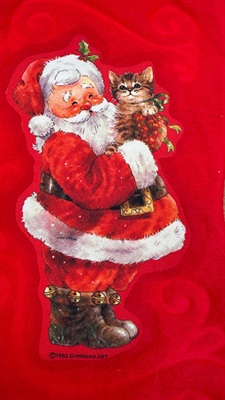 Vintage Christmas Stocking Giordano Art Santa with Cat & Santa with Teddy -1980's view 5