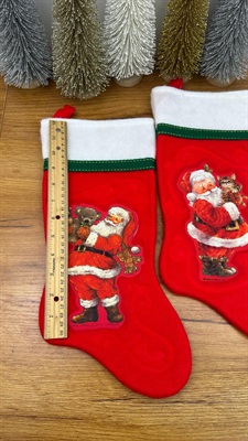 Vintage Christmas Stocking Giordano Art Santa with Cat & Santa with Teddy -1980's view 7