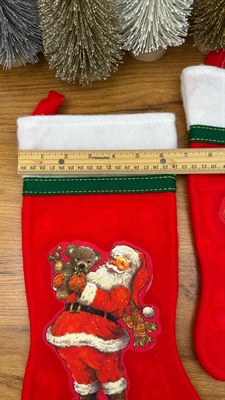 Vintage Christmas Stocking Giordano Art Santa with Cat & Santa with Teddy -1980's view 8