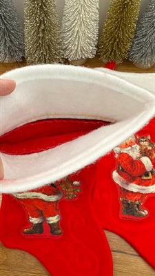 Vintage Christmas Stocking Giordano Art Santa with Cat & Santa with Teddy -1980's view 9