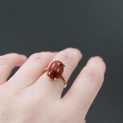 Vintage Mid-Century Modern 10k Gold and Natural Red Jasper Ring-, Estate Jewelry - SIZE 6 view 5