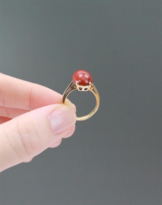 Vintage Mid-Century Modern 10k Gold and Natural Red Jasper Ring-, Estate Jewelry - SIZE 6 view 7
