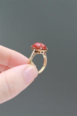Vintage Mid-Century Modern 10k Gold and Natural Red Jasper Ring-, Estate Jewelry - SIZE 6 view 8