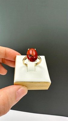 Vintage Mid-Century Modern 10k Gold and Natural Red Jasper Ring-, Estate Jewelry - SIZE 6 view 9
