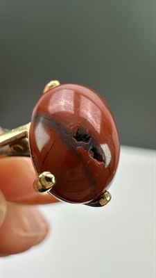 Vintage Mid-Century Modern 10k Gold and Natural Red Jasper Ring-, Estate Jewelry - SIZE 6 view 10