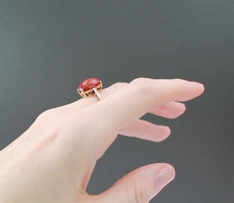 Vintage Mid-Century Modern 10k Gold and Natural Red Jasper Ring Estate Jewelry - SIZE 6 view 3