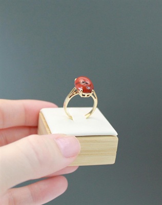 Vintage Mid-Century Modern 10k Gold and Natural Red Jasper Ring Estate Jewelry - SIZE 6 view 7