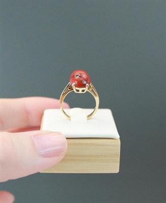 Vintage Mid-Century Modern 10k Gold and Natural Red Jasper Ring Estate Jewelry - SIZE 6 view 8
