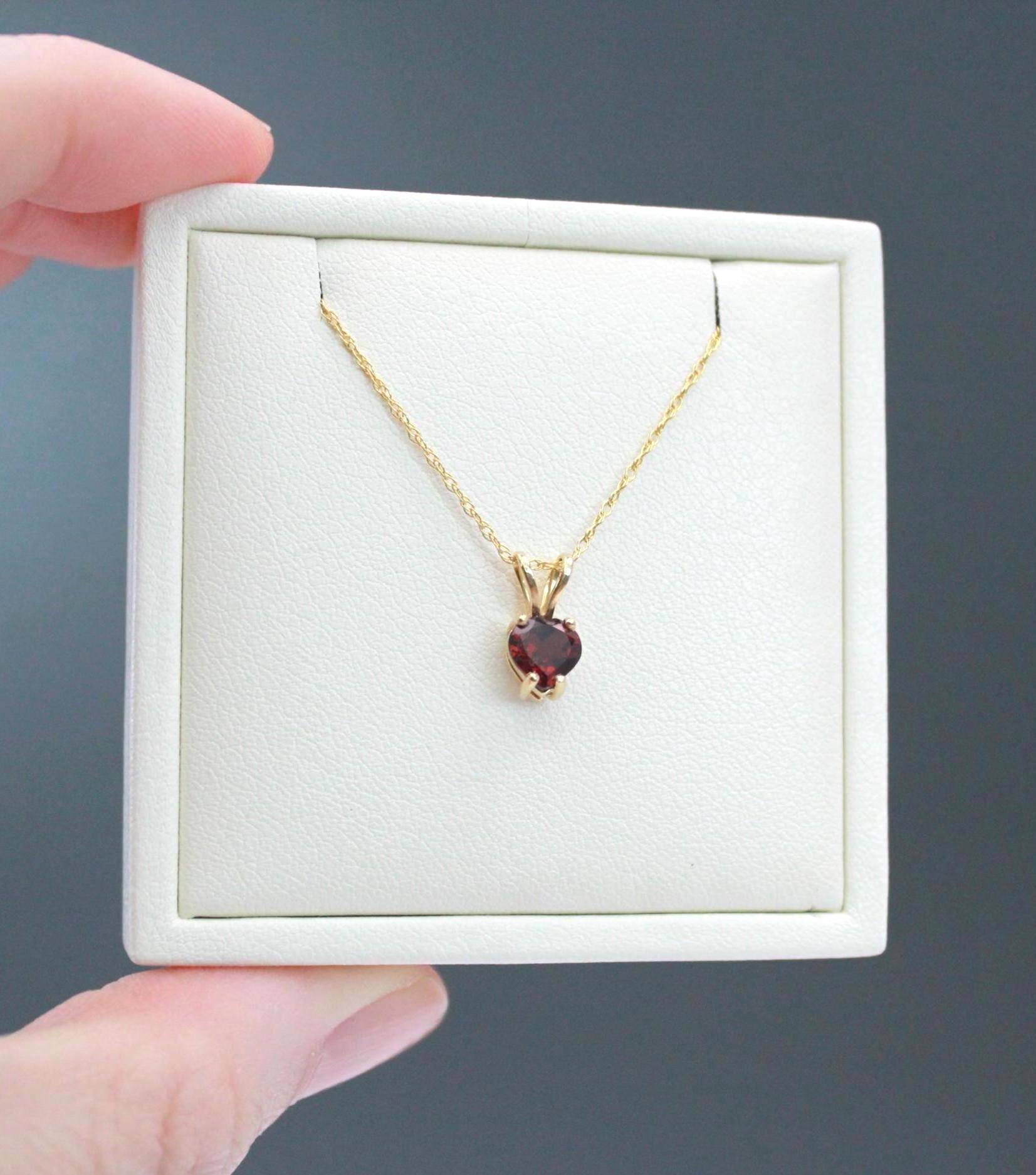 Beautiful Vintage 14k Gold Garnet Heart Necklace- Minimalist Love Pendant- 18" Yellow Gold Chain