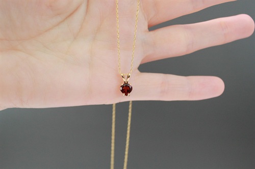 Beautiful Vintage 14k Gold Garnet Heart Necklace-  Minimalist Love Pendant- 18" Yellow Gold Chain view 3