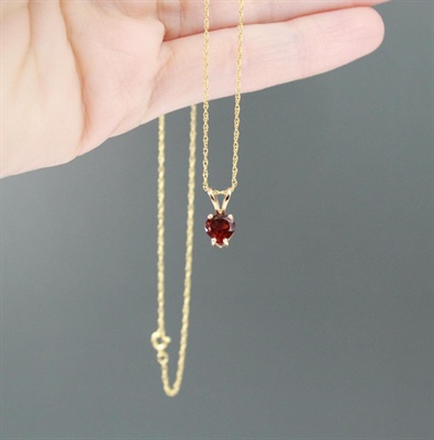 Beautiful Vintage 14k Gold Garnet Heart Necklace-  Minimalist Love Pendant- 18" Yellow Gold Chain view 4