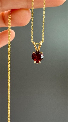 Beautiful Vintage 14k Gold Garnet Heart Necklace-  Minimalist Love Pendant- 18" Yellow Gold Chain view 5