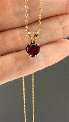 Beautiful Vintage 14k Gold Garnet Heart Necklace-  Minimalist Love Pendant- 18" Yellow Gold Chain view 6