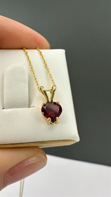 Beautiful Vintage 14k Gold Garnet Heart Necklace-  Minimalist Love Pendant- 18" Yellow Gold Chain view 9