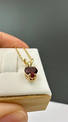 Beautiful Vintage 14k Gold Garnet Heart Necklace-  Minimalist Love Pendant- 18" Yellow Gold Chain view 10