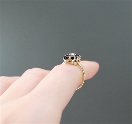 Beautiful Vintage 10k Gold Ring | Black Onyx  With Diamond Accent | SIZE 5.5 view 7