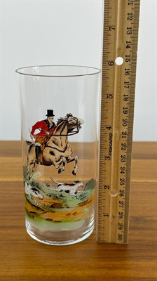 Vintage Hand Painted Highball Drinking Glasses Equestrienne  Fox Hunt-Made in Czechoslovakia Early 1900's view 2