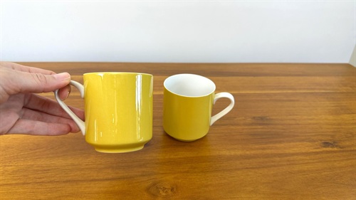 MCM Mikasa Focus Coffee Tea Cups SET of 2 Vintage 1960's Yellow Cups view 1