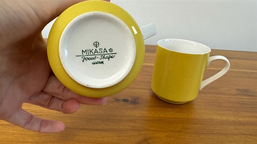 MCM Mikasa Focus Coffee Tea Cups SET of 2 Vintage 1960's Yellow Cups view 3
