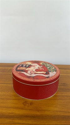 Vintage Christmas Tin 1990's Santa Claus Embossed and Textured Tin- Empty PartyLite Tin view 4