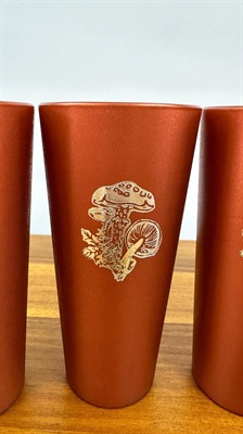 Vintage 1970's Copper Burnt Orange Plastic Tumbler Cups with Silver Mushrooms MCM Nasco