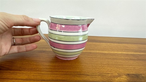 Beautiful Little Vintage Art Deco Lusterware Pink and Green Stripped Creamer view 1