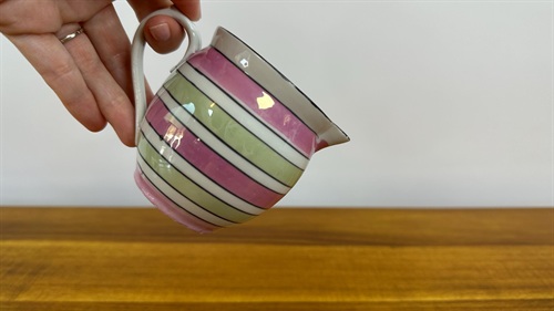Beautiful Little Vintage Art Deco Lusterware Pink and Green Stripped Creamer view 2